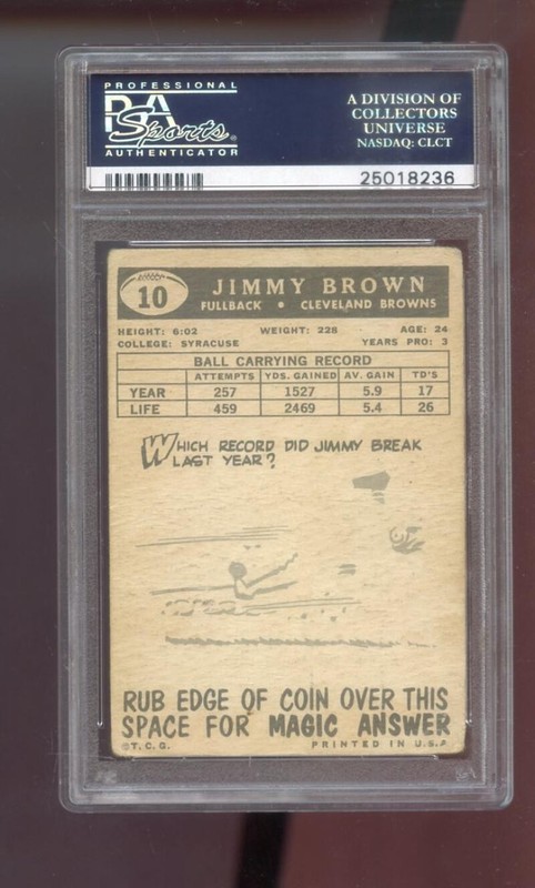 1959 Topps #10 Jimmy Brown Jim Brown PSA 1 Graded Football Card Cleveland Browns view 2
