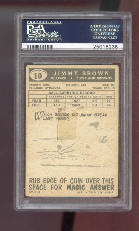 1959 Topps #10 Jimmy Brown Jim Brown PSA 1 (MK) Graded Football Card Cleveland view 2