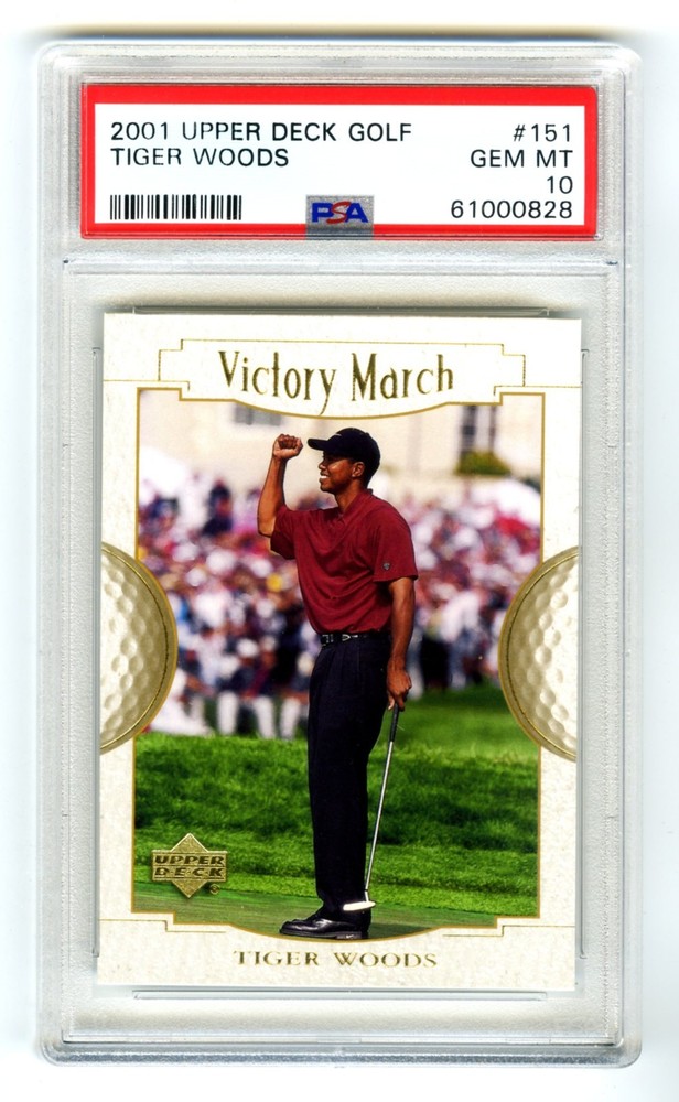 TIGER WOODS~2001 UPPER DECK GOLF VICTORY MARCH PSA-10 GEM-MT ROOKIE RC CARD #151