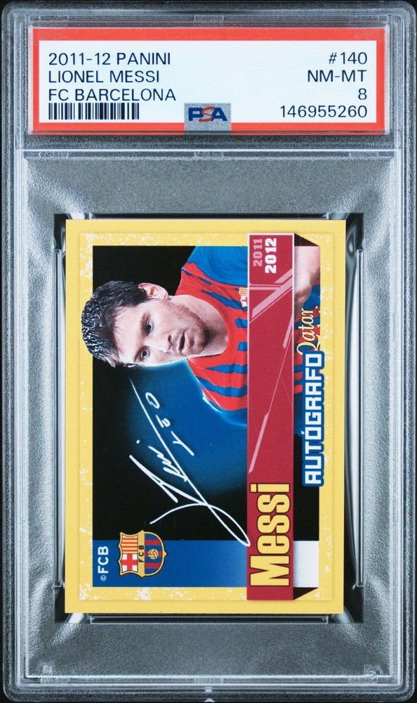 2011 PANINI FC BARCELONA AUTOGRAFO #140 LIONEL LEO MESSI AUTO PSA 8