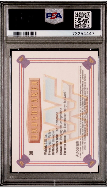 1991 Classic WWF #30 The Undertaker Rookie Card PSA 9 MINT Wrestling WWE Rookie view 2