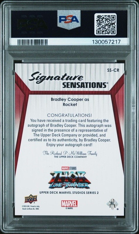 2024 Marvel Studios Series 2 Bradley Cooper Rocket Signature Auto PSA 10 POP 3 view 2