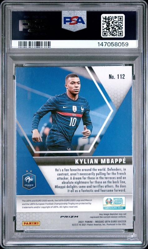 Kylian Mbappe 2020 Mosaic UEFA Euro Red Mosaic Prizm PSA 9 #112 view 2