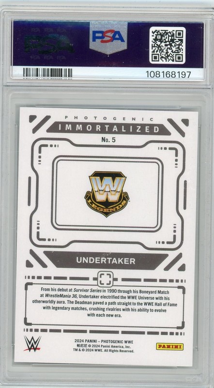 2024 Photogenic WWE Immortalized-Diamond /75 UNDERTAKER PSA 10 No. 5! view 2