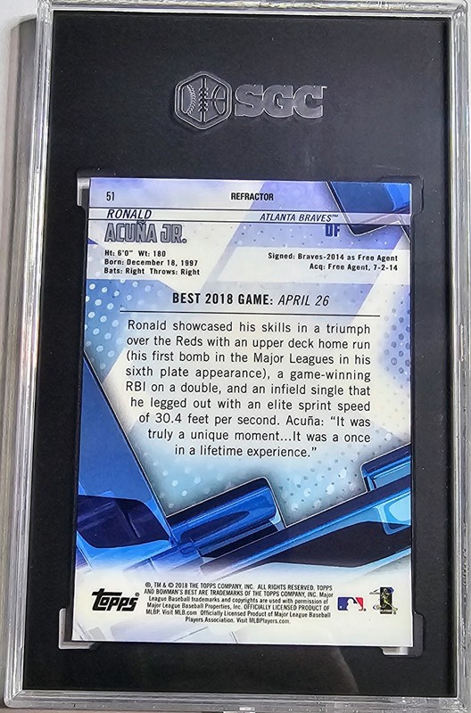 2018 Bowman's Best - Ronald Acuña Jr. #51 Refractor (RC) SGC 10 view 2