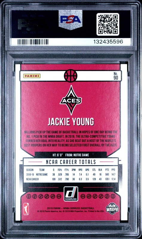 2019 Panini Donruss WNBA Jackie Young Rookie Card 90 PSA 10 GEM MINT RC LOW POP! view 2