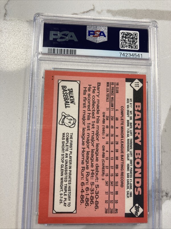 1986 Topps Traded Barry Bonds #11T (RC) PSA 8 NM-MT view 2