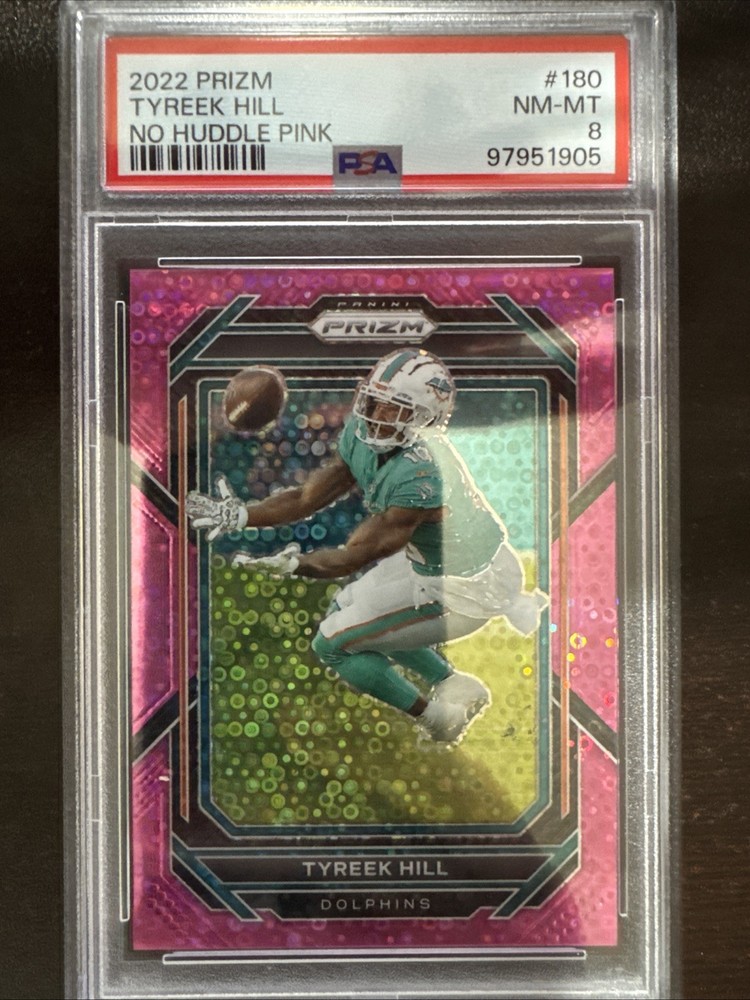 2022 Panini Prizm Pink No Huddle Prizm /15 Tyreek Hill #180 PSA 8