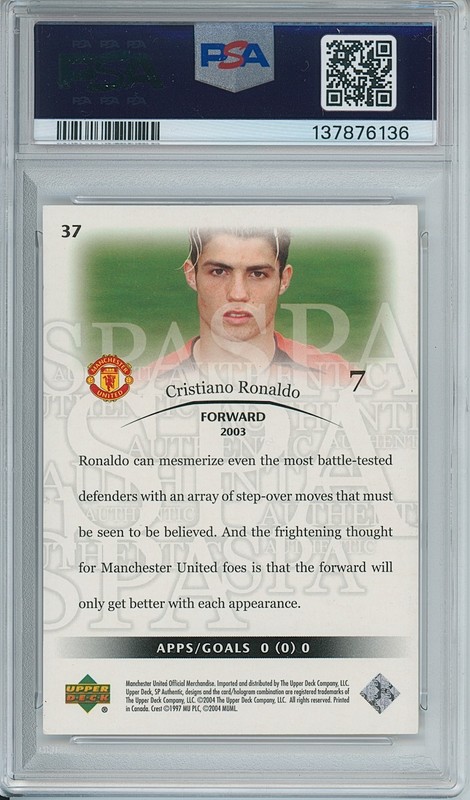 2004 SP Authentic #37 CHRISTIANO RONALDO PSA 8 NM-MT Manchester United Rookie RC view 2