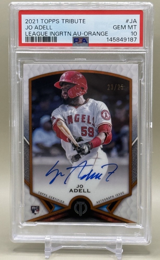 2021 Topps Tribute Jo Adell Rookie Auto Orange #23/25 PSA 10 Gem Mint RC view 1