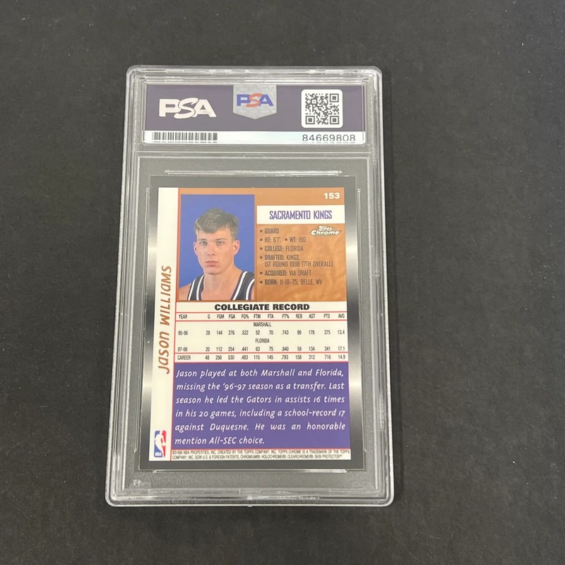 Jason Williams 1999 Topps Chrome Rookie Card#153 Signed Card PSA Auto 10 Auth view 2