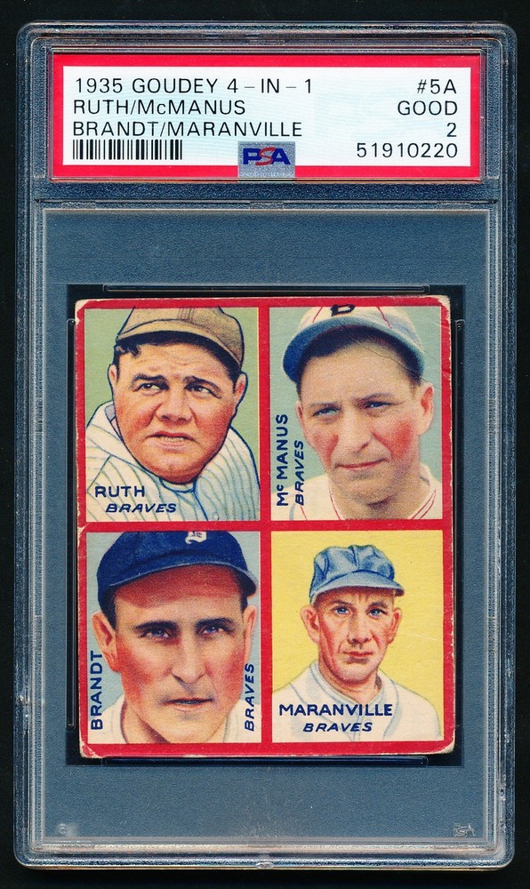 1935 Goudey 4 in 1 Babe Ruth #5A PSA 2 Good Yankees GOAT Nice Eye Appeal Rare!