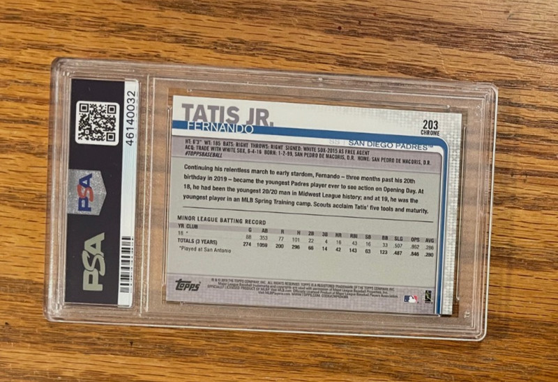2019 Topps Chrome Fernando Tatis Jr. #203 Prism Refractor PSA 9 Mint Rookie Card view 2