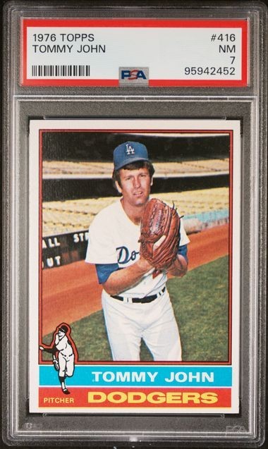 VIBRANT RAZOR PSA 7 NM TOMMY JOHN 1976 TOPPS #416 GRADED NEAR MINT VINTAGE TPHLC