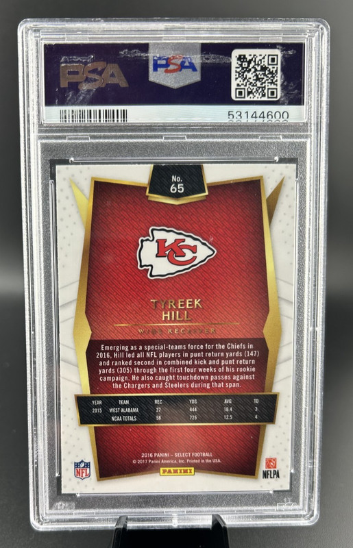 2016 Panini Select #65 TYREEK HILL Rookie RC Tri-Color Prizm PSA 10 GEM MINT view 2