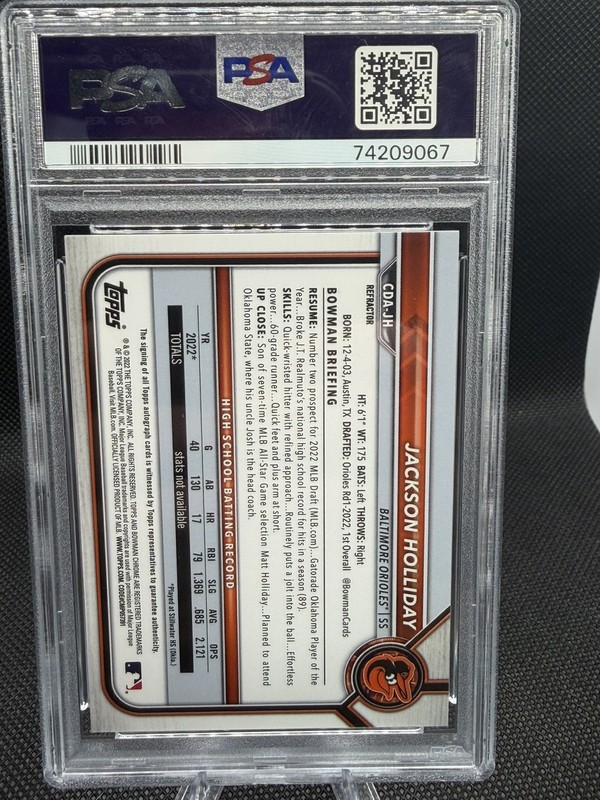 2022 BOWMAN DRAFT CHROME DP REFRACTOR JACKSON HOLLIDAY AUTO /499 PSA  ORIOLES ⚾️ view 2