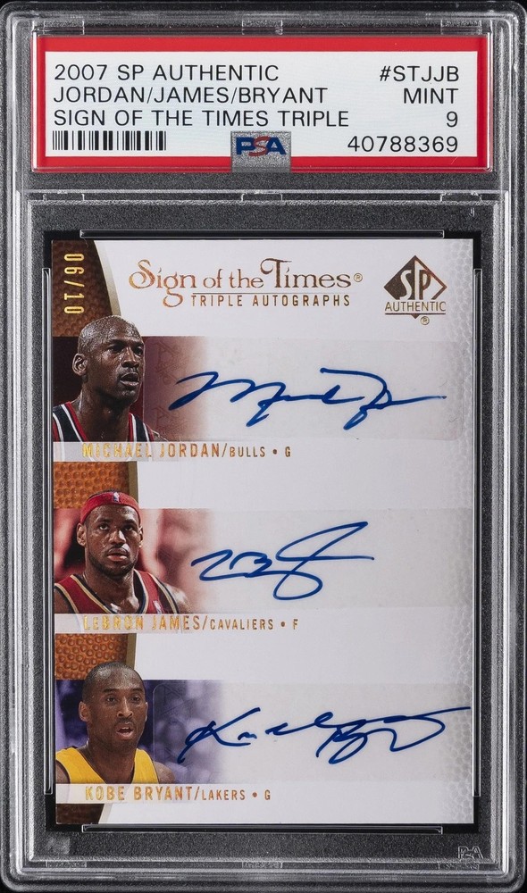 2007 SP Authentic Sign of the Times Triple Auto KOBE LeBron MICHAEL JORDAN PSA 9