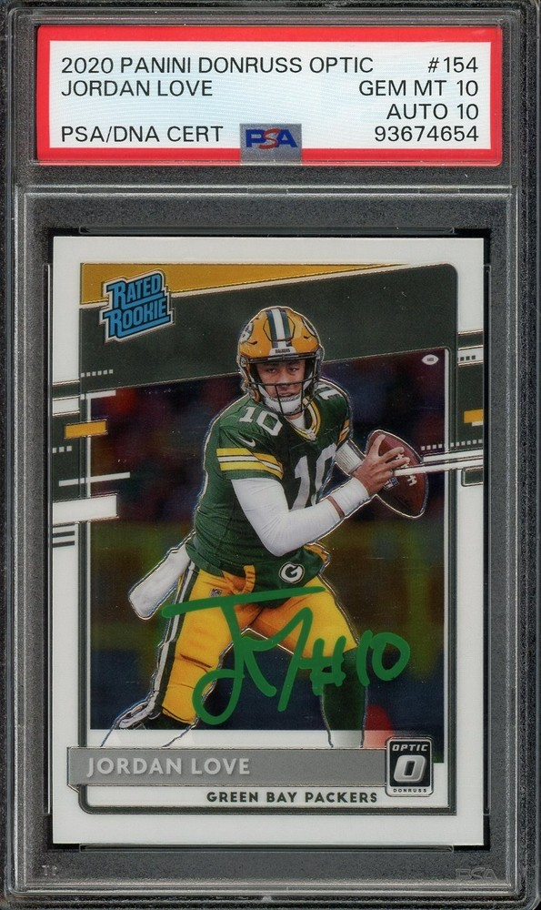 PSA 10 10 Jordan Love 2020 Panini Donruss Optic Auto RC PSA/DNA Green
