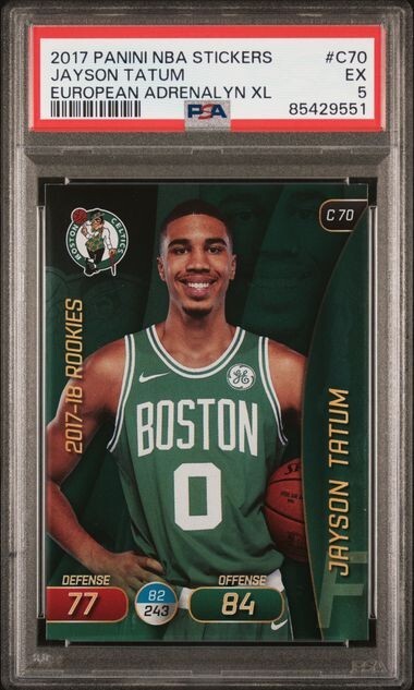 ADRENALYN PSA 5 EX JAYSON TATUM EUROPEAN ROOKIE 2017 PANINI STICKER C70 RC TPHLC