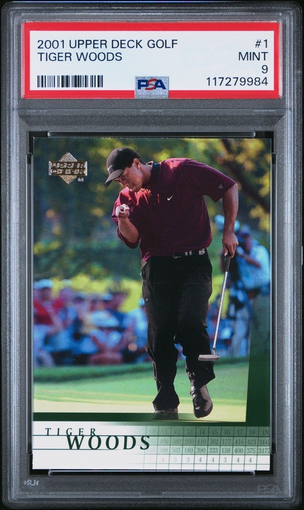 Upper Deck 2001 Golf Tiger Woods #1 Rookie Base Set PSA 9 Sports Trading Card