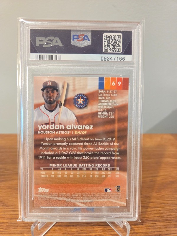 2020 Stadium Club Chrome #69 RC Yordan Alvarez PSA 10 Gem Rookie Card Astros MVP view 2