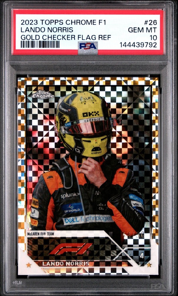 Lando Norris 2023 Topps Chrome F1 Gold Checker Flag Refractor /50 PSA 10 #26