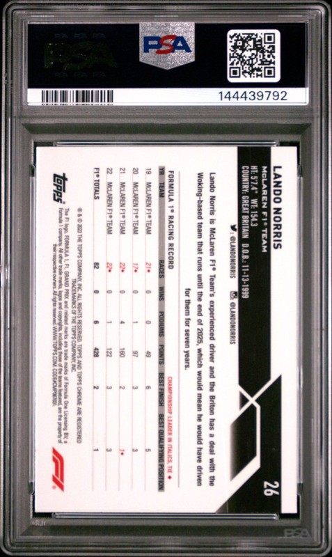 Lando Norris 2023 Topps Chrome F1 Gold Checker Flag Refractor /50 PSA 10 #26 view 2