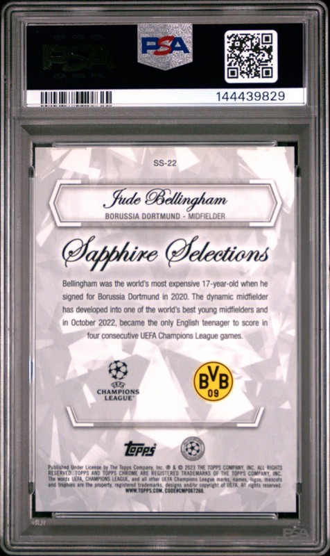 Jude Bellingham 2022-23 Topps Chrome Sapphire UCC Selections PSA 10 #SS22 view 2