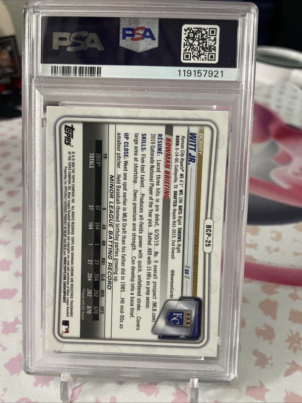 2020 Bowman Chrome Prospects #BCP25 Bobby Witt Jr. PSA 9 MINT Rookie Card RC view 2