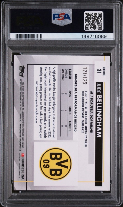 2020-21 Topps Chrome Bundesliga Sapphire - Jude Bellingham Orange PSA 8 Rookie view 2
