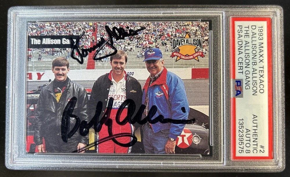 Davey & Bobby Allison 1993 Maxx Texaco Gang Autograph PSA Auto 8