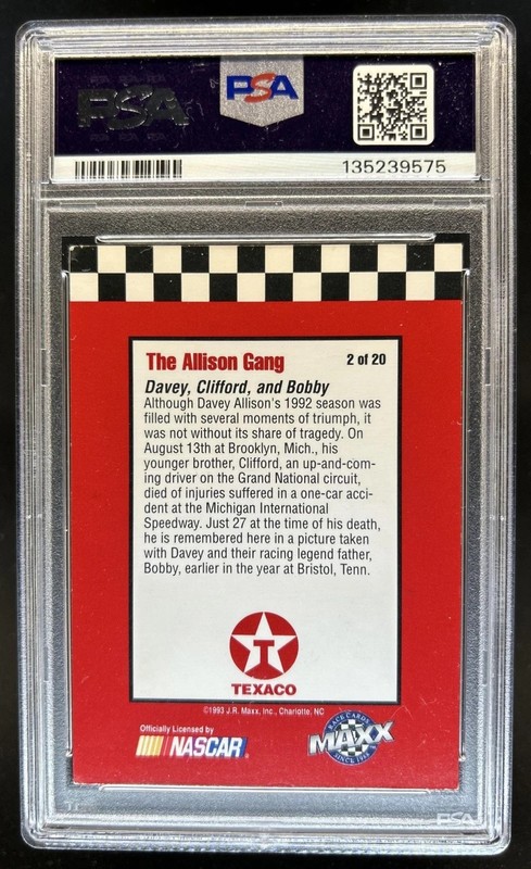 Davey & Bobby Allison 1993 Maxx Texaco Gang Autograph PSA Auto 8 view 2