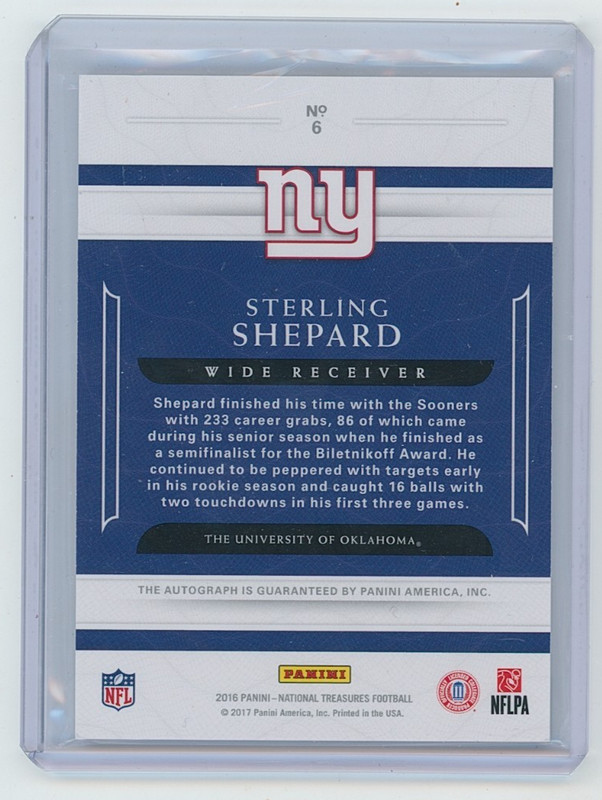 2016 National Treasures Sterling Shepard Collegiate Treasures Rookie Auto 2/25 view 2