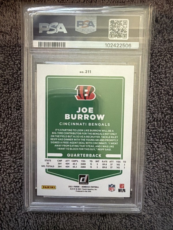 2021 PANINI DONRUSS #211 JOE BURROW PSA 10 view 2