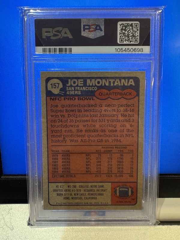1985 Topps Joe Montana PSA 8 - #157 San Francisco 49ers view 2