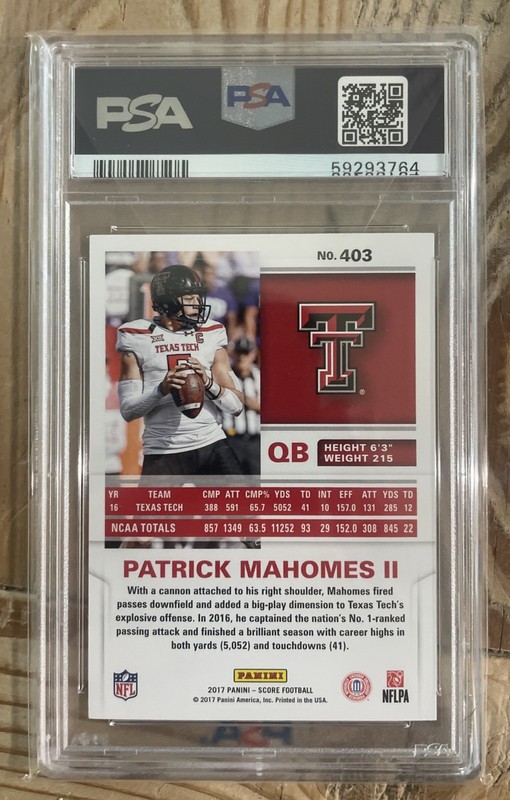 2017 Score Patrick Mahomes Rookie RC #403 PSA 10 Gem Mint view 2