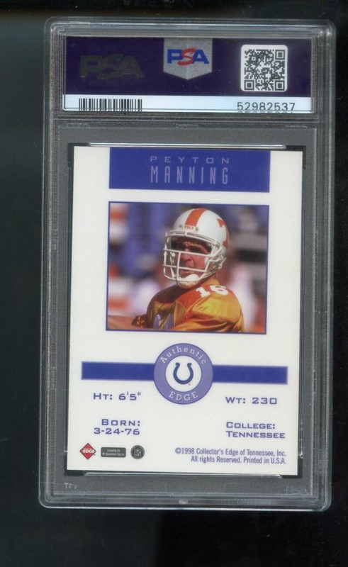 1998 Collector's Edge Peyton Manning Promo Graded ROOKIE Card PSA 9 Collectors view 2