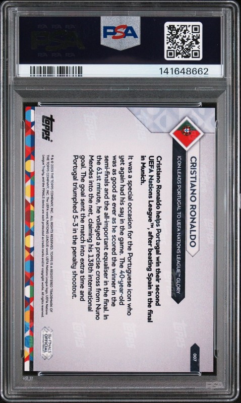 2025 Topps Now #7 Cristiano Ronaldo UEFA Nations League Portugal PSA 9 view 2