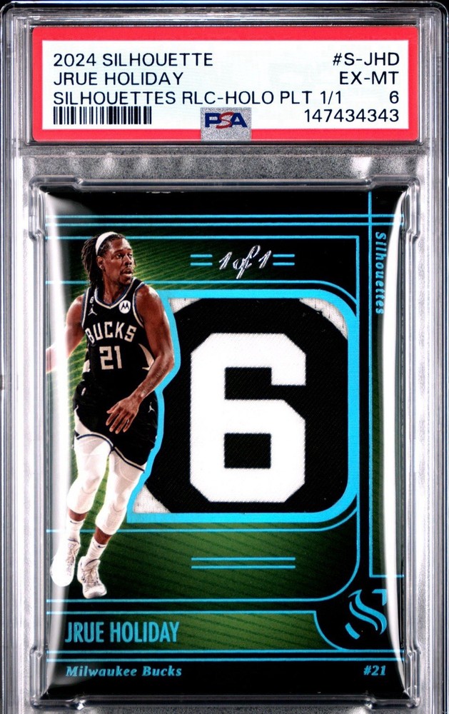 Jrue Holiday 2024 Silhouette PLATINUM Bill Russell Patch 1/1 GAME USED PSA 6