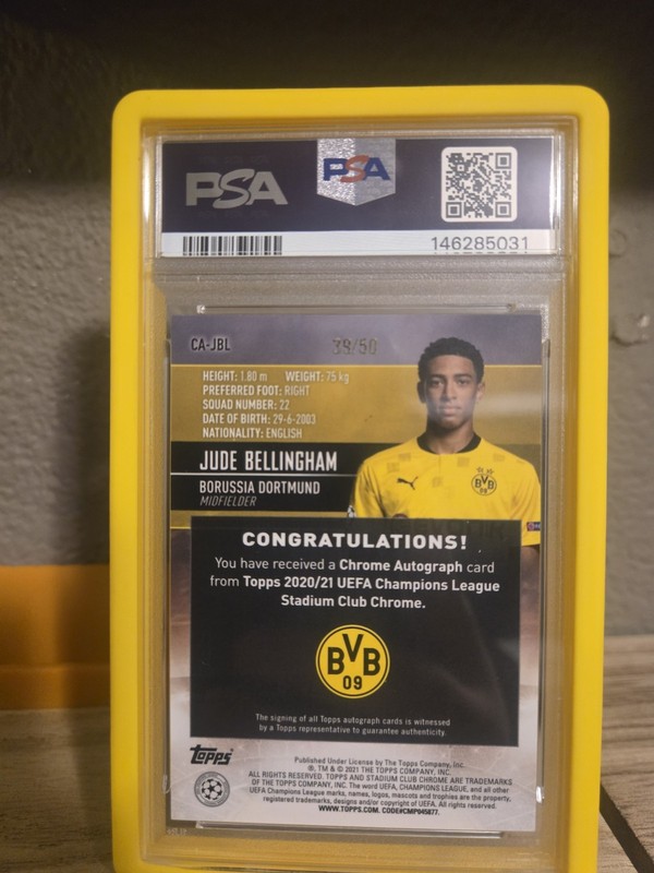 2020 STADIUM CLUB CHROME JUDE BELLINGHAM ROOKIE RC  #/50 PSA 9  Auto  view 2