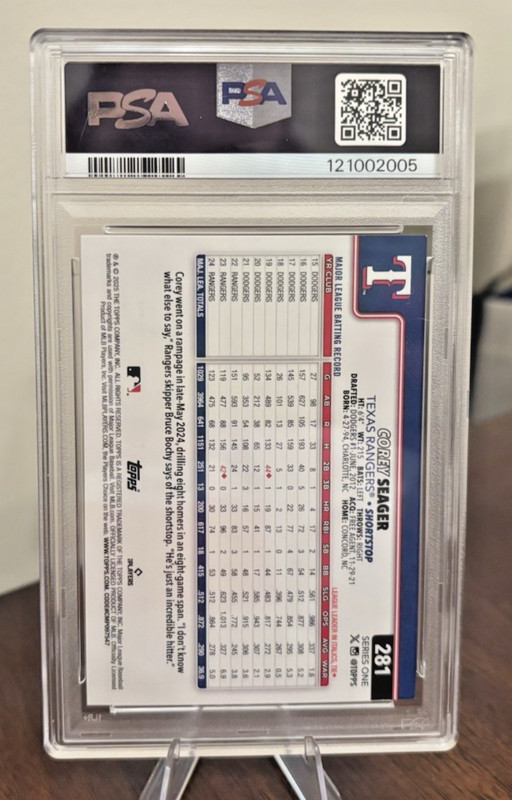 Corey Seager #281 PSA 9 Mint 2025 Topps Series 1 Texas Rangers view 2