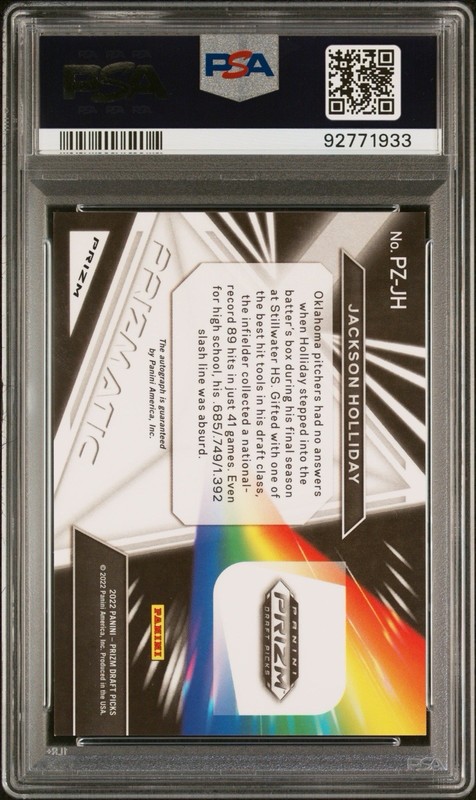 Panini Prizm Draft Picks Prizmatic Rookie Autograph Jackson Holliday PSA 9 view 2