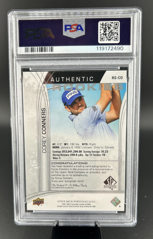 2024 UD Portfolio Golf COREY CONNERS Authentic Rookie Auto RC /299 PSA 9 MINT view 2