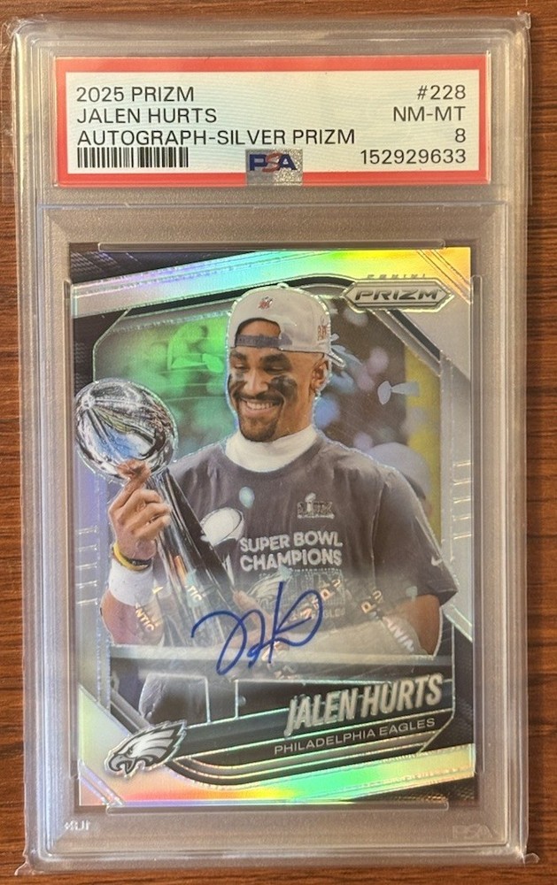 2025 Panini Prizm Jalen Hurts #228 Silver Prizm Auto PSA 8 Eagles Super Bowl SP