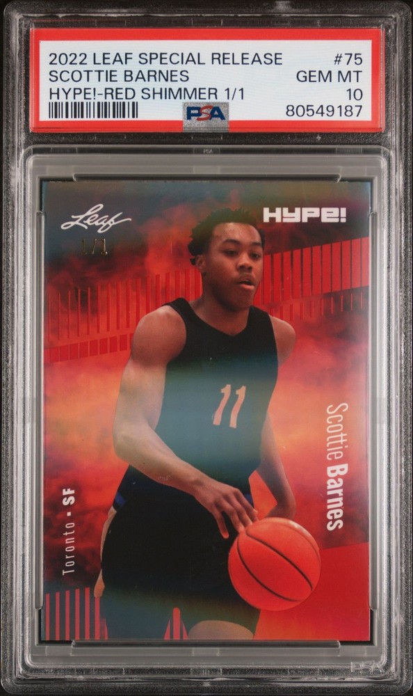 PSA 10 Scottie Barnes 2022 Leaf Hype! #75 Red Shimmer 1/1 Rookie Card