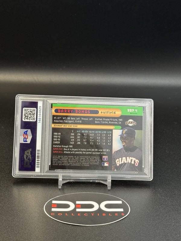 1996 BOWMAN'S BEST PREVIEW REFRACTOR #BBP4 BARRY BONDS PSA 8 GIANTS view 2