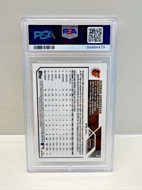 Gunnar Henderson 2023 Topps Chrome Batting #2 RC Rookie PSA 10 Baltimore Orioles view 2