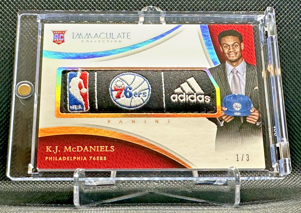 2014 Immaculate PLAYER CAPS LOGOMAN 76ers TEAM LOGO HAT PATCH K McDaniels #'d /3