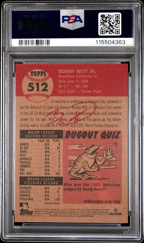 Topps 2022 Living Set Bobby Witt Jr. #512 Rookie Royals PSA 10 /16493 view 2
