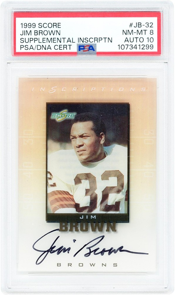 Jim Brown Cleveland Browns Signed 1999 Score Inscriptions #JB-32 PSA 8/10 Card